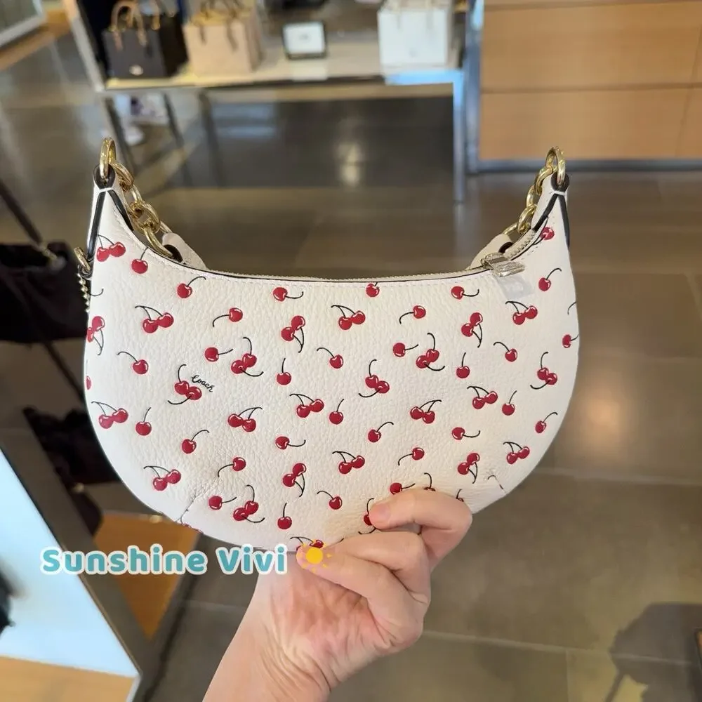 NWT Coach CFD04 Mini Payton Bag With Cherry Print In Chalk/Multi Leather/Gold